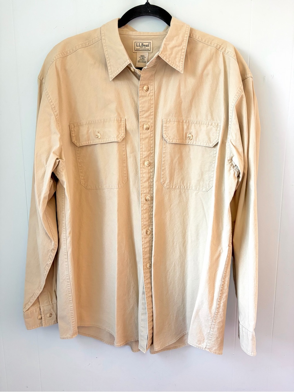 LL Bean Chamois Sunwashed Canvas Long Sleeve Button Shirt Mens Long Sleeve L